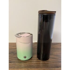 2 STARBUCKS‎ - Black 16oz w/Tortoise Lid and Ombre Spring Mug 12oz